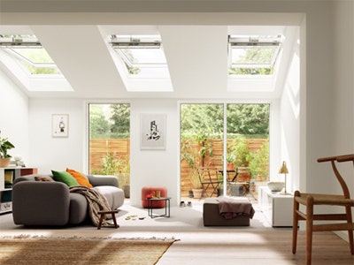 VELUX flat roof extension with pitched windows